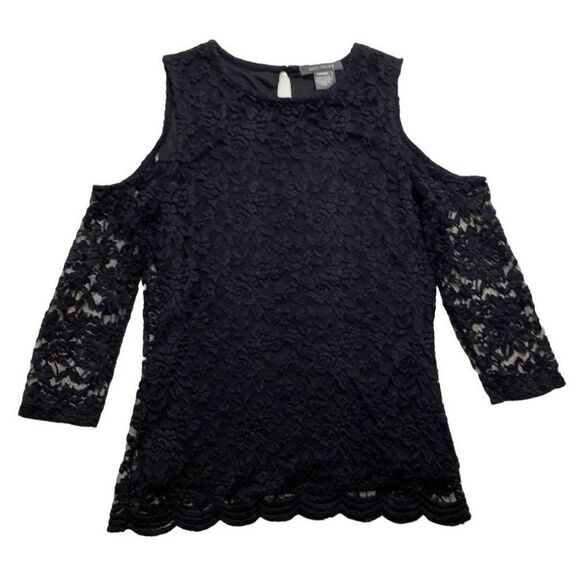 Suzy Shier Tops - Suzy Shier Black Lace Cold Shoulder‎ Top sz Medium NEW